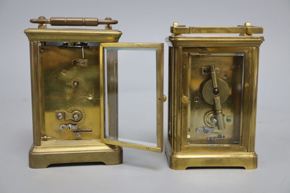 Two brass bound carriage timepieces